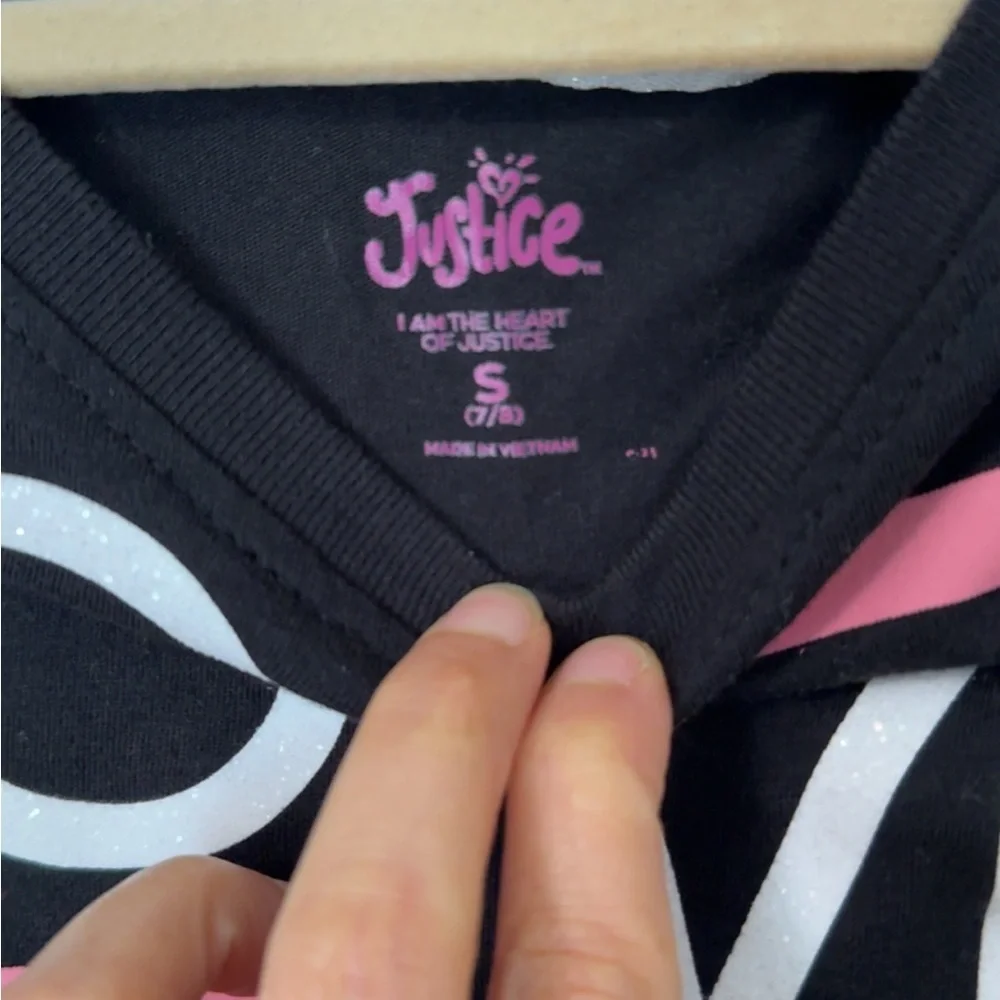 Justice Black Tee with Pink and White Accents